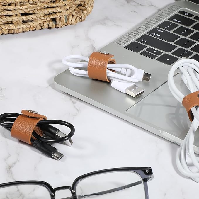 10 PCS Leather Cable Organizers, Leather Travel Cords Storage Organizers Snap - Image 3
