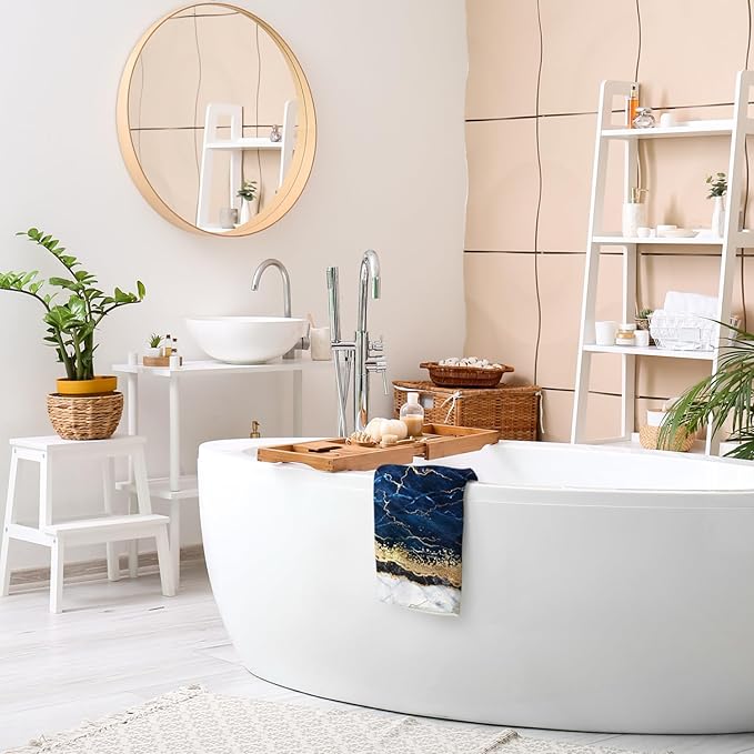 HAISUKA Blue & Gold Marble Lightweight Bath & Kitchen Towels - Image 6