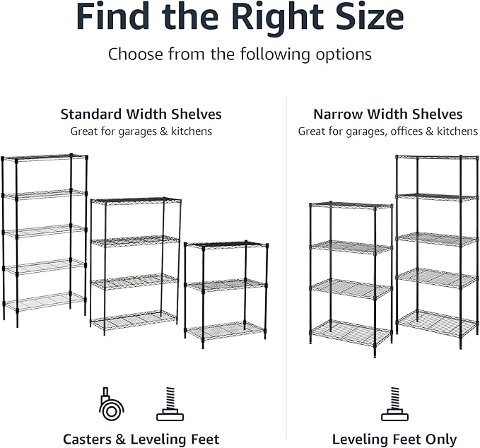 Amazon Basics 5-Shelf Multipurpose Adjustable Steel Garage Shelving Unit, Storage Rack for Kitchen, 200 lbs Per Shelf, Easy Assembly, 13.4"D x 23.2"W x 60"H, Black - Image 5