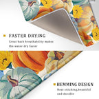 Giwawa Fall Dish Drying Mat 18"x24" Watercolor Autumn Teal Blue Orange Pumpkins - Image 3