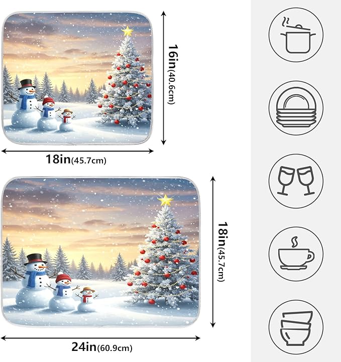 Christmas Tree and Snowman Dish Drying Mat - Image 2