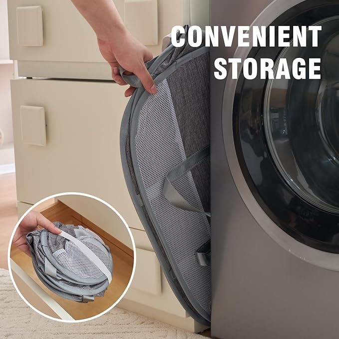 TECHMILLY Collapsible Laundry Basket, Foldable Tear Proof Mesh Pop Up Hamper - Image 7
