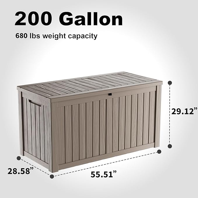 DRATO 200 Gallon Deck Box, Waterproof Resin Large Outdoor Storgae Box for Patio Furniture, Patio Cushions, Gardening Tools, Pool Supplies, Lockable（Gray，200 Gallon） - Image 5