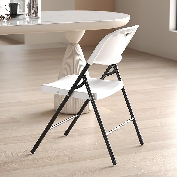 Nazhura 350 Weight Limit Heavy Duty Plastic Folding Chair with Reinfoced Steel Frame for Indoor and Outdoor, Wedding, Party, Restaurant, Meeting Room, Patio and Garden (White, 4 Pack) - Image 2