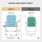 VINGLI Folding Aluminum Webbed Oversized Lawn Chairs with Detachable Cup Holder, 300LBS High Beach Chair for Adults Heavy Duty, Portable Patio Chair for Yard, Garden, 2 Pack,Blue/Green - Image 3