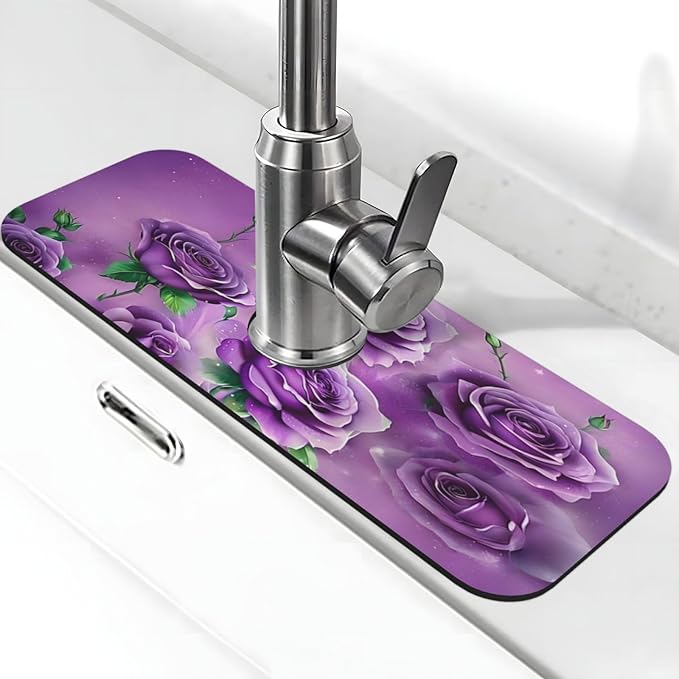 Purple Roses Kitchen sink faucet pad, strong water absorption, anti slip by Unknown