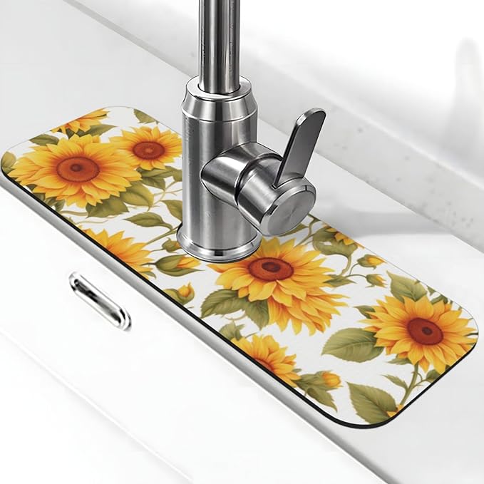 Kitchen Faucet Mat 15 x 5.5 Inch Sunflowers Faucet Draining Mat Absorbent by Neonvane
