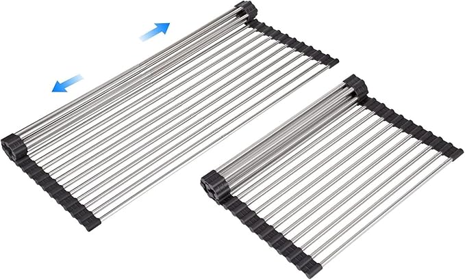 Large Telescopic Drain Rack Roll Up Rack Heat-Resistant Dish Drainer Kitchen by ARAINY