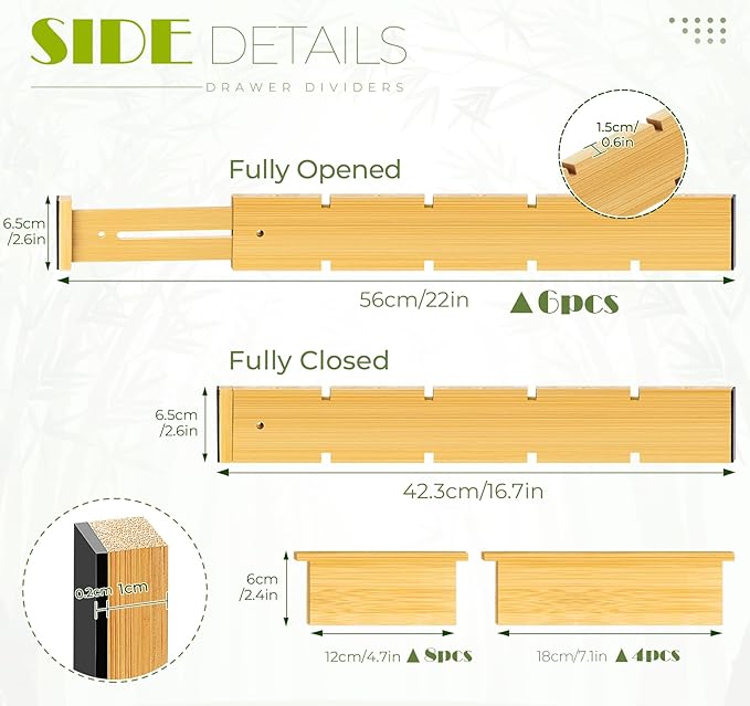 6PCS Bamboo Drawer Dividers - Image 2