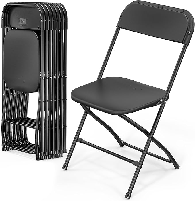 VINGLI 8 Pack Black Plastic Folding Chair, Indoor Outdoor Portable Stackable Commercial Seat with Steel Frame 350lb. Capacity for Events Office Wedding Party Picnic Kitchen Dining by VINGLI