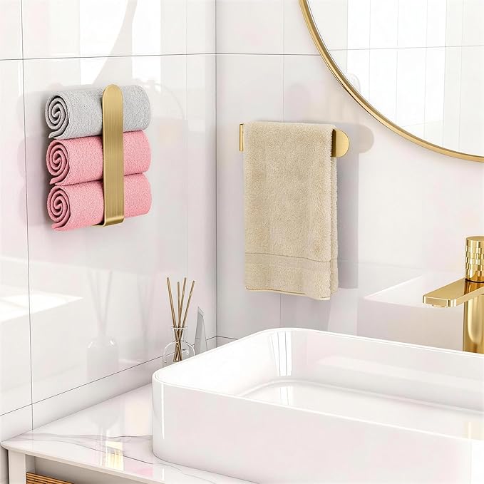 2 Pack Gold Hand Towel Holder, Adhesive Towel Bars Wall Mounted, 8 Inch Square - Image 6