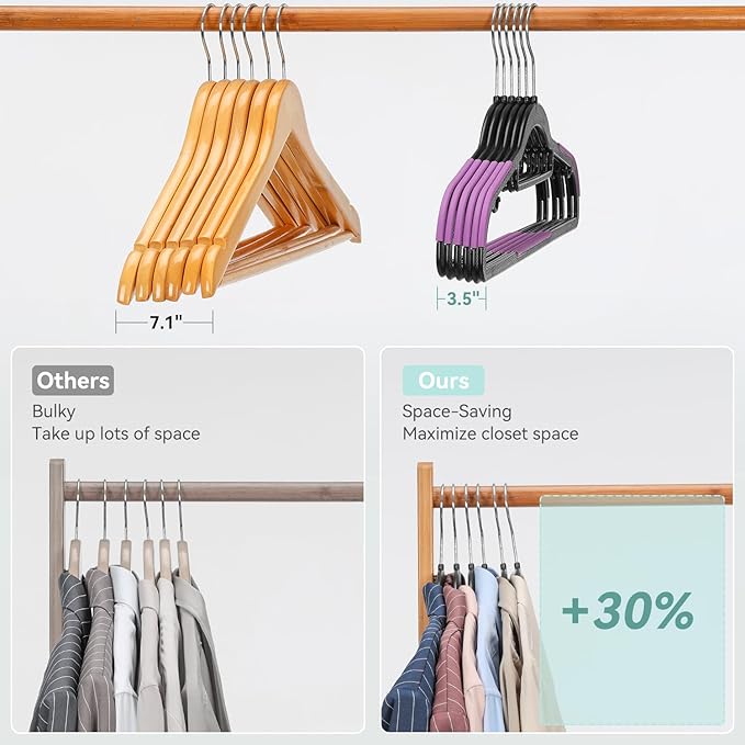 Pack of 50 Coat Hangers, Space-Saving Plastic Clothes Hangers, 0.2 Inches Slim - Image 6