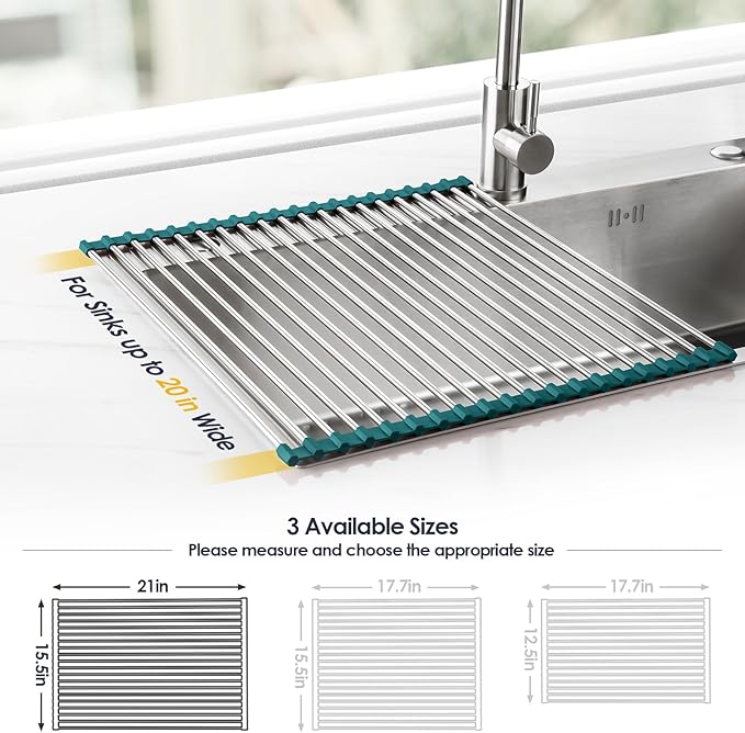 Tomorotec Stainless Steel Roll Up Dish Drying Rack, Foldable Over The Sink - Image 4