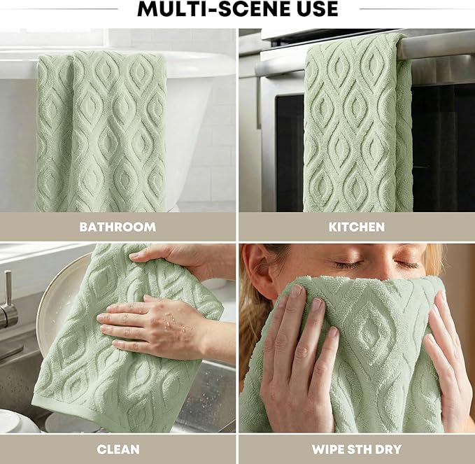 Artoid Mode 2 Pcs Light Green 3D Diamond Grid Jacquard Hand Towels - Image 6