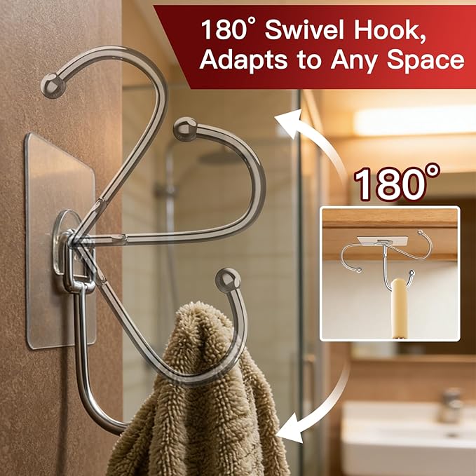 Large Adhesive Hooks 12-Pack, Heavy Duty Wall Hooks - Image 4