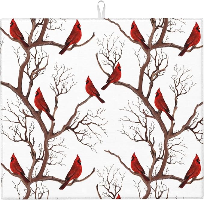 Winter Cardinal Birds Dish Drying Mat by Unknown