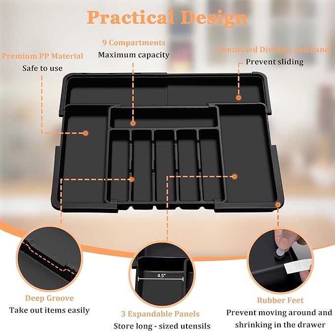 Silverware Organizer Expandable Kitchen Utensil Drawer Organizer Large BPA Free - Image 7
