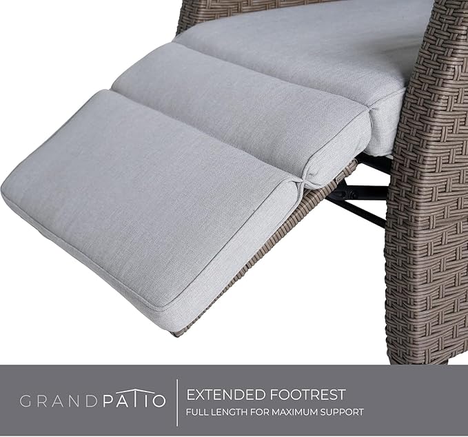 Grand patio Outdoor Reclining Chairs with Extended Footrest 2-Piece Adjustable Patio Wicker,Lounge Recliner up to 150° with Flip Side Table, Mist Grey - Image 6