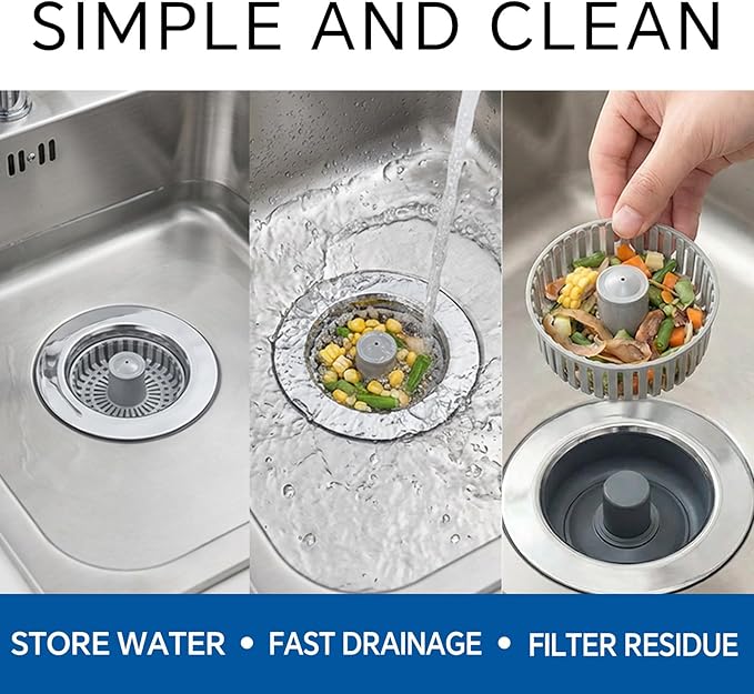 Solid Brass Body 3-in-1 Kitchen Sink Drain Strainer & Stopper, Heavy Duty Pop - Image 7