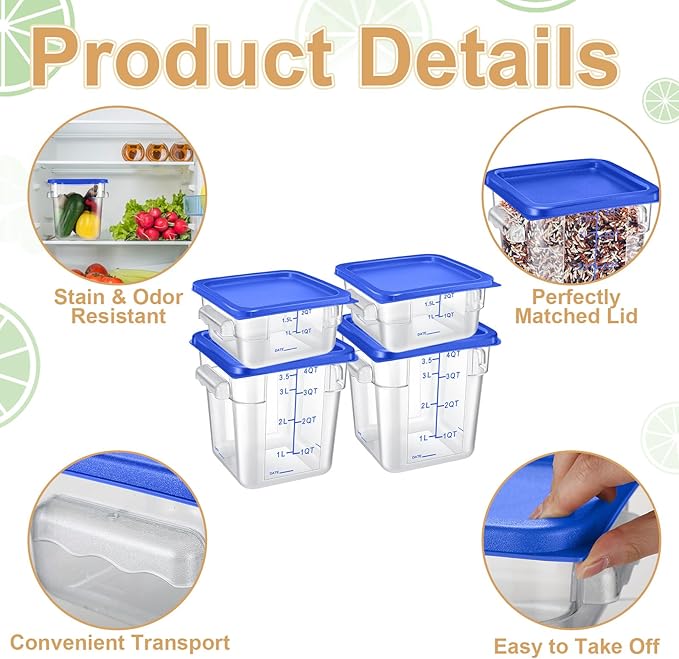 Barydat 4 Pcs Square Food Storage Containers - Image 3