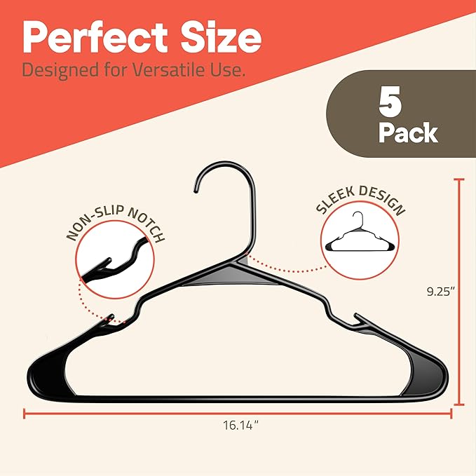 Black Plastic Hangers 5 Pack– Heavy-Duty Plastic Hangers Slim and Space-Saving - Image 2
