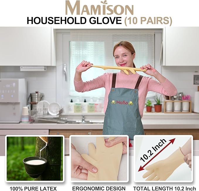 MAMISON 10 Pack Simple and Short Hands Gloves, Reusable Non-Slip Rubber Gloves - Image 2