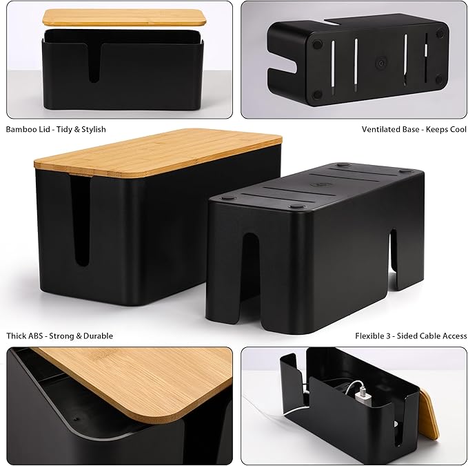 ZhiYo Bamboo Lid Cord Organizer Box, Safe ABS Wire Organizer - Image 3