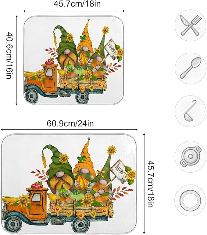 ALAZA Thanksgiving Truck with Fall Gnomes Dish Drying Mat - Image 3
