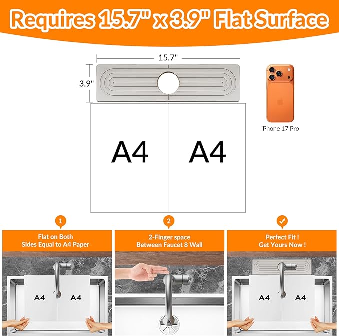 15.7 Inch Stone Faucet Mat for Kitchen Sink Splash Guard, Diatomite Sink - Image 2