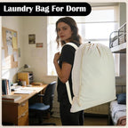 Canvas Laundry Bag with shoulder Strap 24"W x 29"H, Large Drawstring Dirty - Image 6