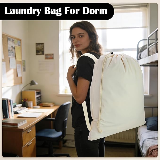 Canvas Laundry Bag with shoulder Strap 24"W x 29"H, Large Drawstring Dirty - Image 6