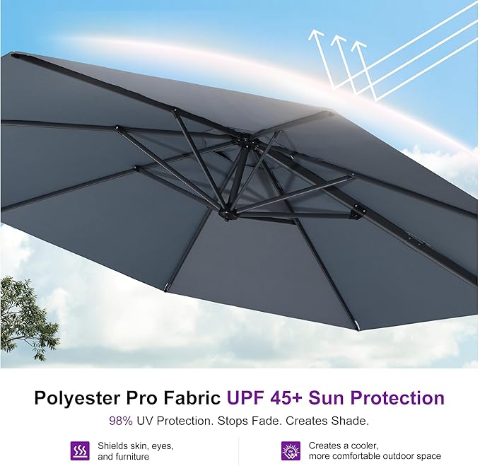 PURPLE LEAF 10 Feet Patio Umbrella with Base Outdoor Cantilever Round Umbrella Aluminum Offset Umbrella with 360-degree Rotation for Garden Deck Pool Patio Light Grey - Image 5