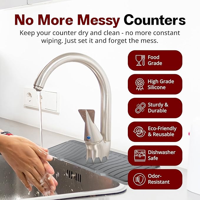 Odrago Silicone Faucet Mat, Countertop and Kitchen Sink Splash Guard, Anti-Slip - Image 3