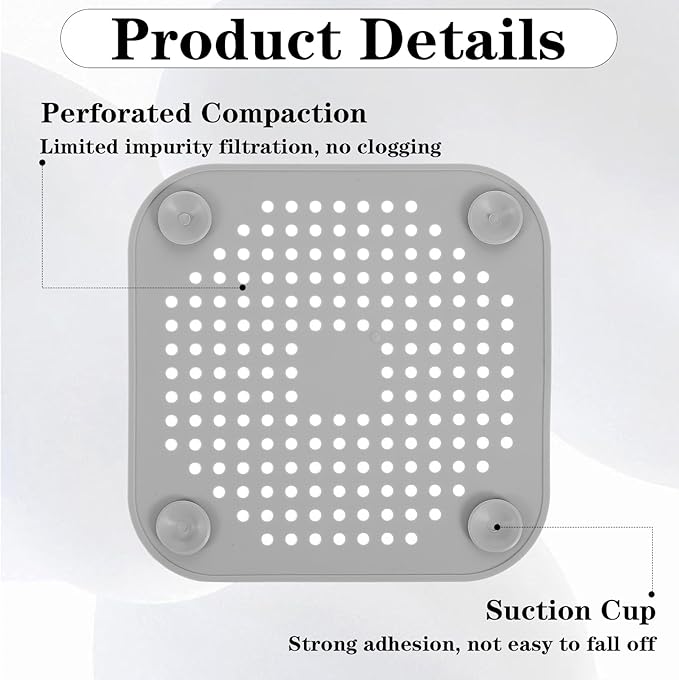 TIESOME 4 Pack Silicone Shower Drain Cover, Square Drain Hair Catcher, Flat - Image 3