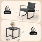 3 Pieces Patio Furniture Set Rocking Bistro Set, Outdoor Patio Furniture Set with Coffee Table for Garden Balcony Backyard Poolside (Black Cushion) - Image 2
