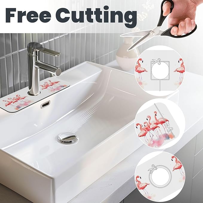 Kitchen Sink Splash Guard Faucet Mat Pink Flamingos Watercolor 15"x5.5" - Image 3