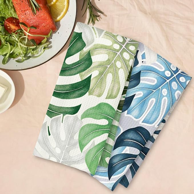 Boho Tropical Kitchen Towels Set of 2, Palm Leaf Botanical Dish Tea Towels - Image 4