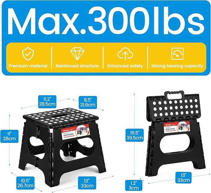 ACSTEP Folding Step Stool 11 Inch, Sturdy Plastic Foldable Step Stool for Kids & Adults, Non Slip Lightweight Collapsible Foot Stools Holds 300 lbs, Ideal for Kitchen, Bathroom, Bedroom, Outdoor - Image 4