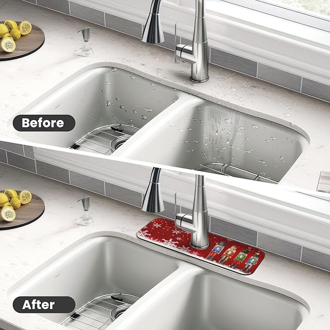 Christmas Snowflake Nutcracker Red 15" X 5.5" Kitchen Sink Splash Guard Faucet - Image 4