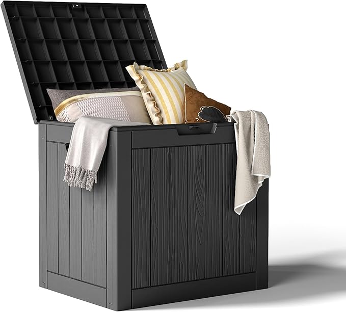 35 Gallon Resin Deck Box with Lockable Latch, Waterproof UV-Resistant Multi-Purpose Outdoor Storage for Patio Cushions, Garden Tools & Package Storage, Black by KFY