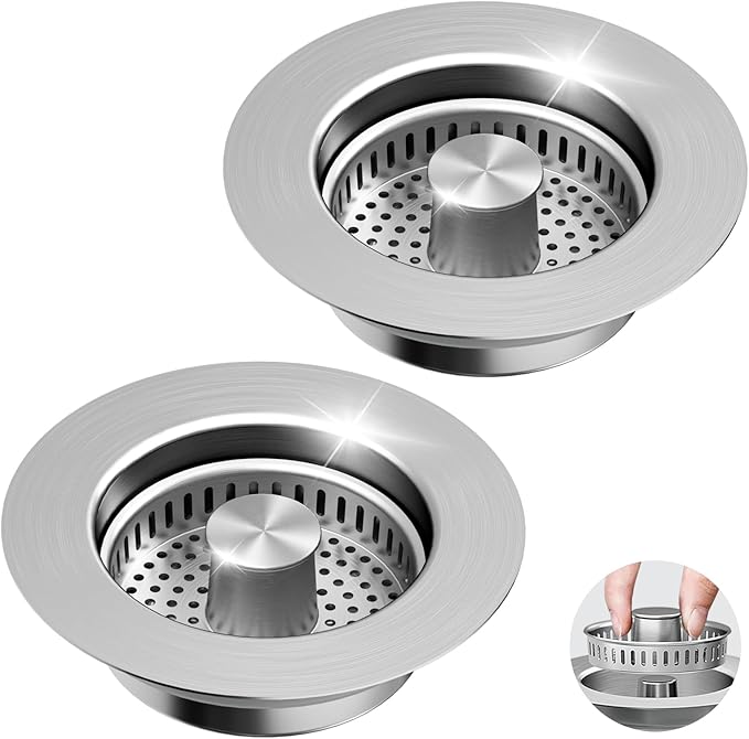 3 in 1 Kitchen Sink Drain Strainer & Sink Stopper, 304 Stainless Steel Pop Up by GGV