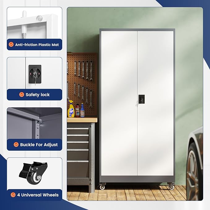 Yizosh Metal Garage Storage Cabinet with Locking Doors and Adjustable Shelves,- 75" Rolling Steel Tool Cabinet for Home Office,Garage,Warehouse - Image 4