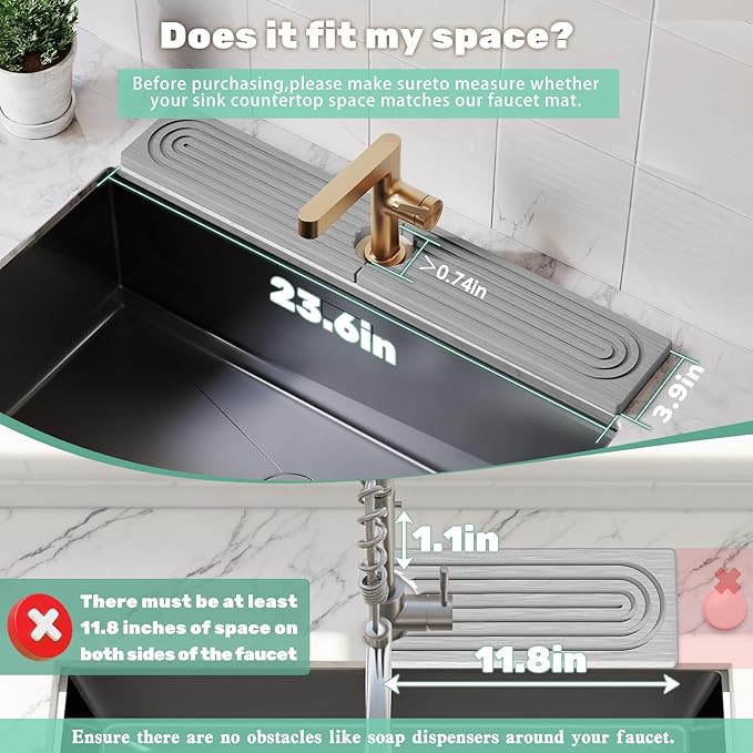 Stone Faucet Mat for Kitchen Sink, Diatomite Drying Stone Tray & Sink Protector - Image 3