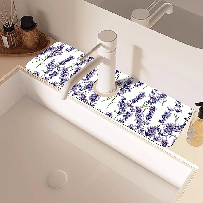 Watercolor Lavender Bunches Kitchen Sink Splash Guard Mat Absorbent Fast Drying - Image 2