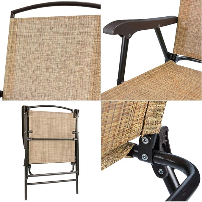 Devoko Patio Folding Chair Deck Sling Chair Camping Garden Pool Beach Using Chairs Space Saving Set of 2 (Beige) - Image 5