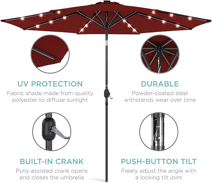 Best Choice Products 10ft Solar Polyester LED Lighted Patio Umbrella w/Tilt Adjustment and UV-Resistant Fabric - Image 5
