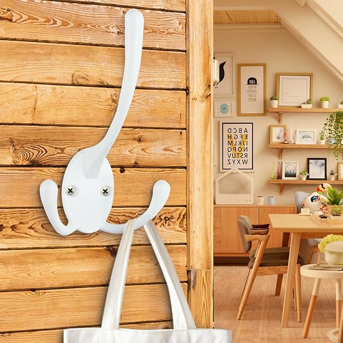 IBosins 6 Pack Big Heavy Duty Three Prongs Coat Hooks Wall Mounted - Image 3