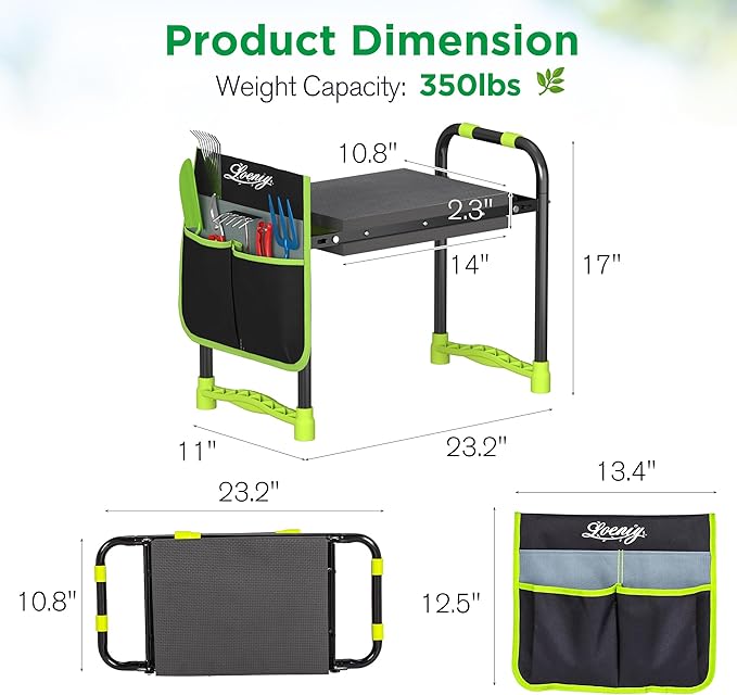 10.8” Wide Garden Kneeler and Seat, Heavy Duty Foldable Gardening Stool with Tool Belt Pouch, Portable Gardening Bench Chair for Seniors & Parents, Non-Slip & Easy Grip Design - Image 2