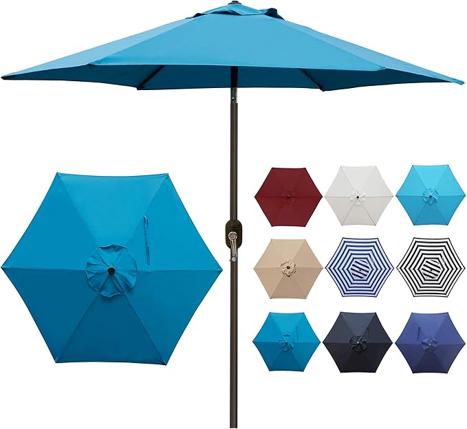 Blissun 7.5 ft Patio Umbrella, Yard Umbrella, Outdoor Market Umbrella with Push Button Tilt Crank (Cerulean) - Image 4