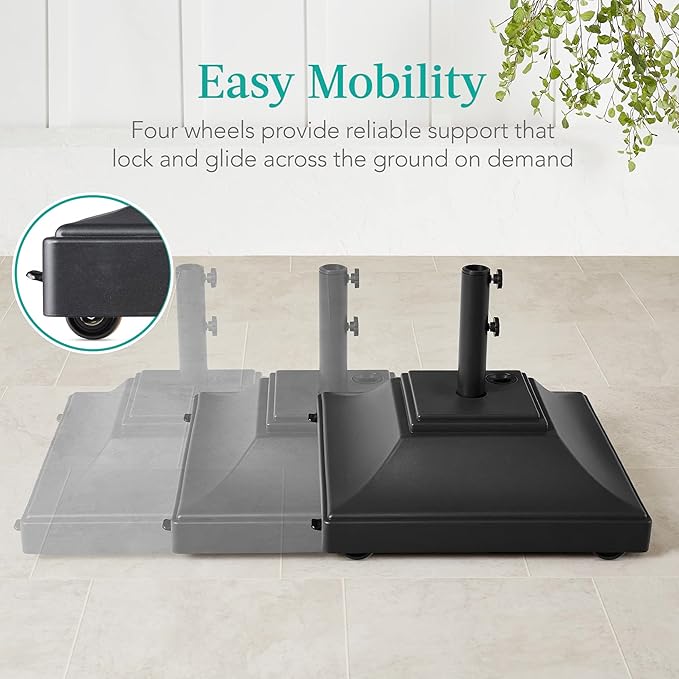 Best Choice Products Fillable Mobile Umbrella Base, Heavy Duty Base, Square Tiered Market Stand for Patio, Deck, Outdoor w/ 4 Wheels, 2 Locks, 2 Knobs, 120lb Capacity - Black - Image 2